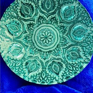 Intricate Green Mandala Foil Art Decorative Plate